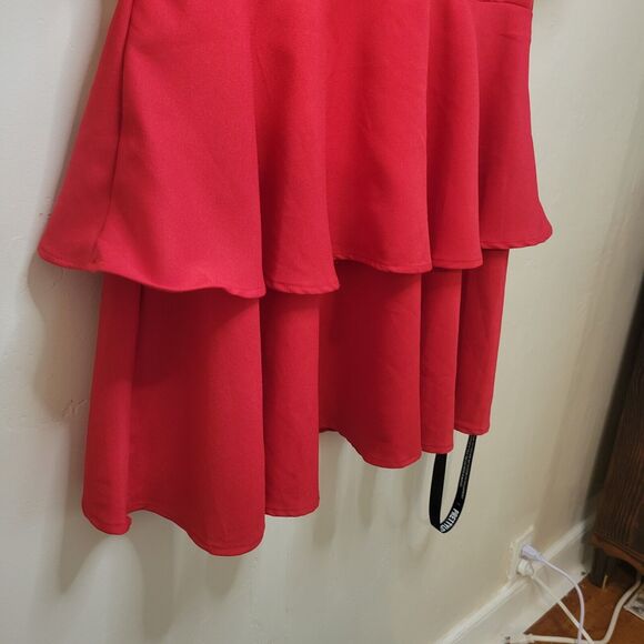 Pretty Little Thing Dress Peplum Mock Neck Zip Back Short Sleeve Size US 12 - Picture 10 of 16